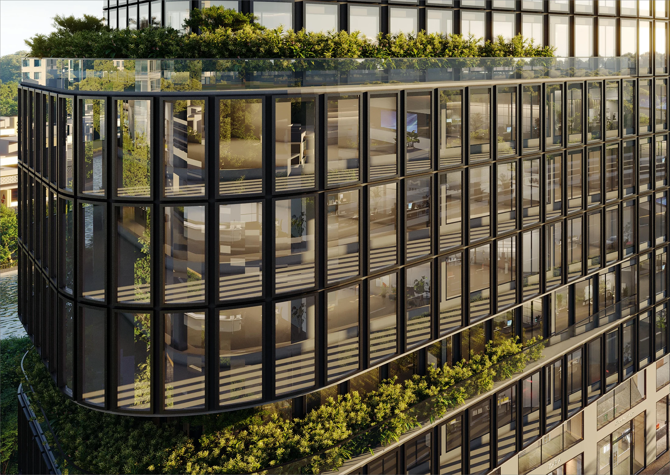 Belmont facade and landscaped terraces
